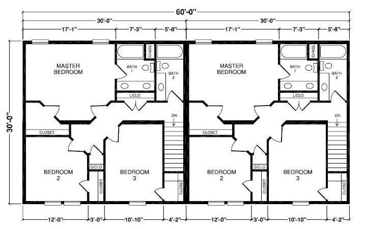 Model 7230 1800 Square Foot Multi family Floor Plan